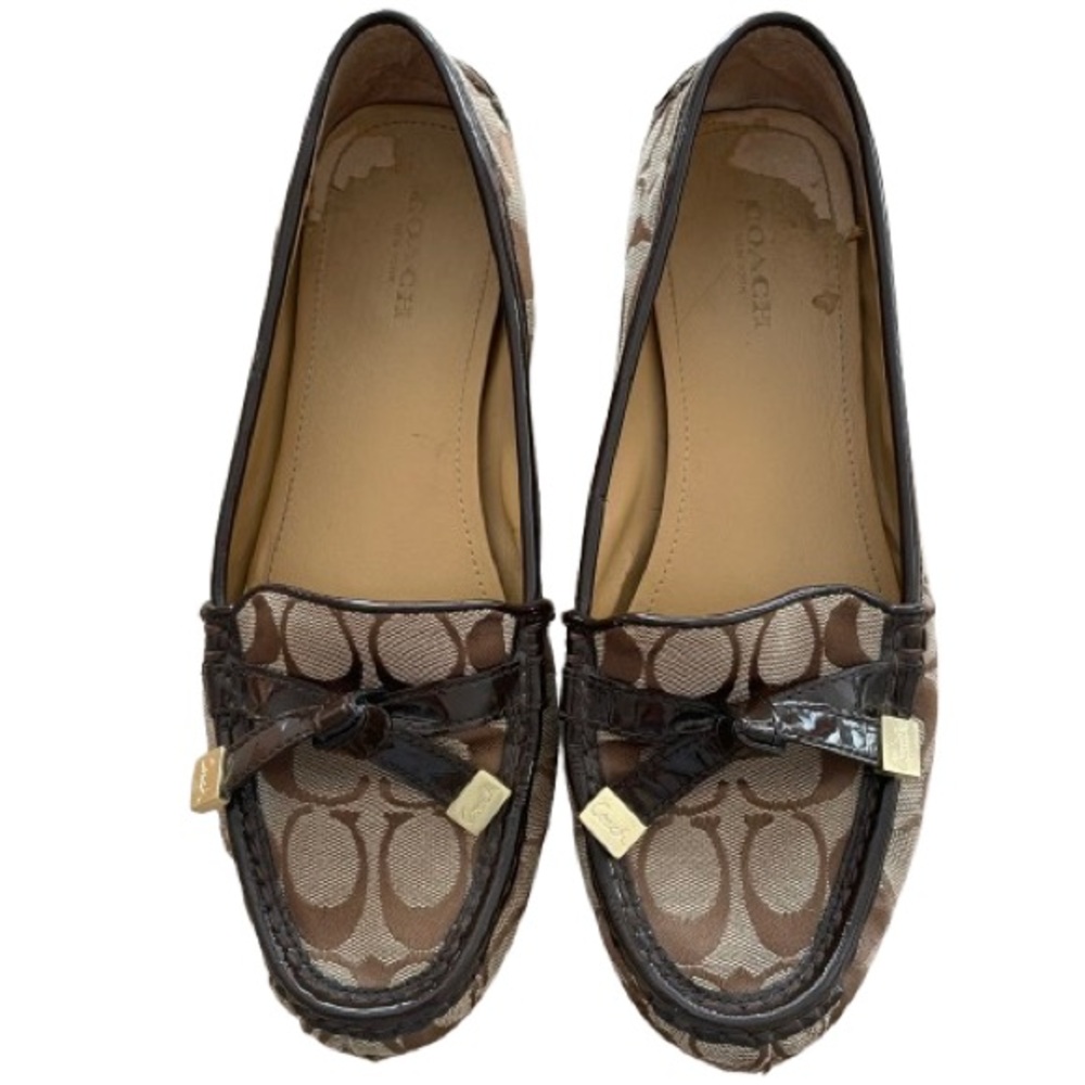 Coach Frida logo pattern loafers size 9 a brown & tan